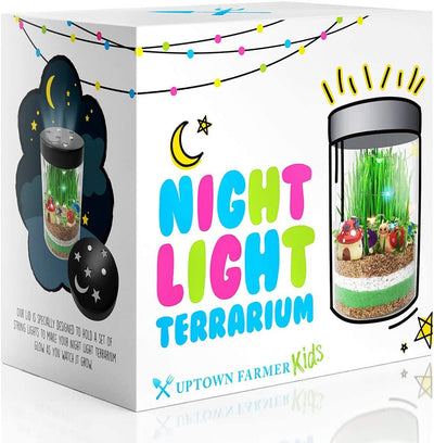 Terrarium Kit for Kids with LED Night Light,USA Seeds & Soil + Figurines