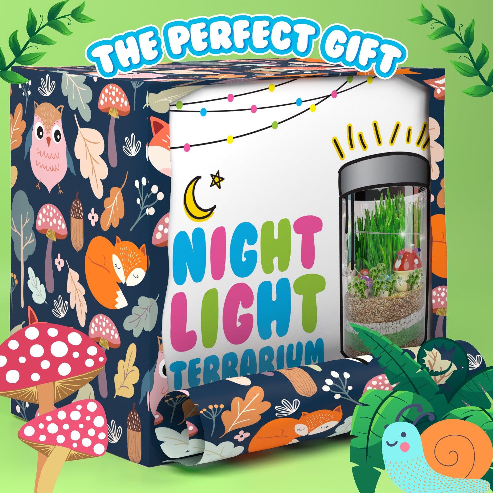 Terrarium Kit for Kids with LED Night Light,USA Seeds & Soil + Figurines