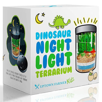 Dinosaur Night Light Terrarium Kit with USA Seeds Soil Figurines, LED Night Light