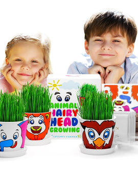 Animal Hairy Head Kids Plant Growing Kit with Animal Stickers