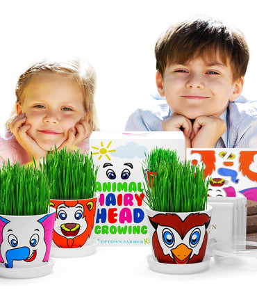 Animal Hairy Head Kids Plant Growing Kit with Animal Stickers
