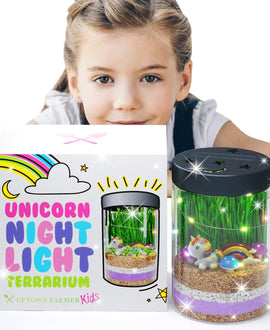 Unicorn Night Light Terrarium Kit for Kids with USA Seeds + Soil