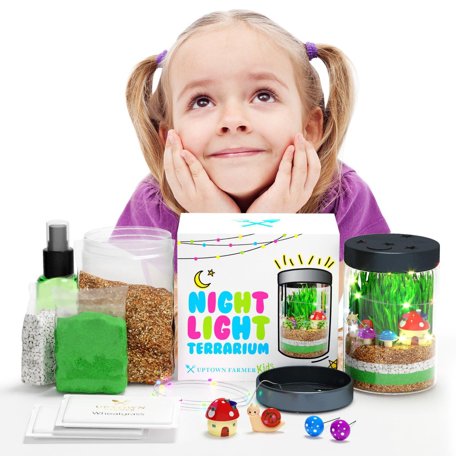 plant terrarium kit with light Terrarium Kit for Kids with LED Night Light,USA Seeds & Soil