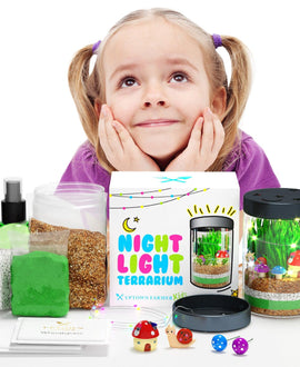 Terrarium Kit for Kids with LED Night Light,USA Seeds & Soil + Figurines