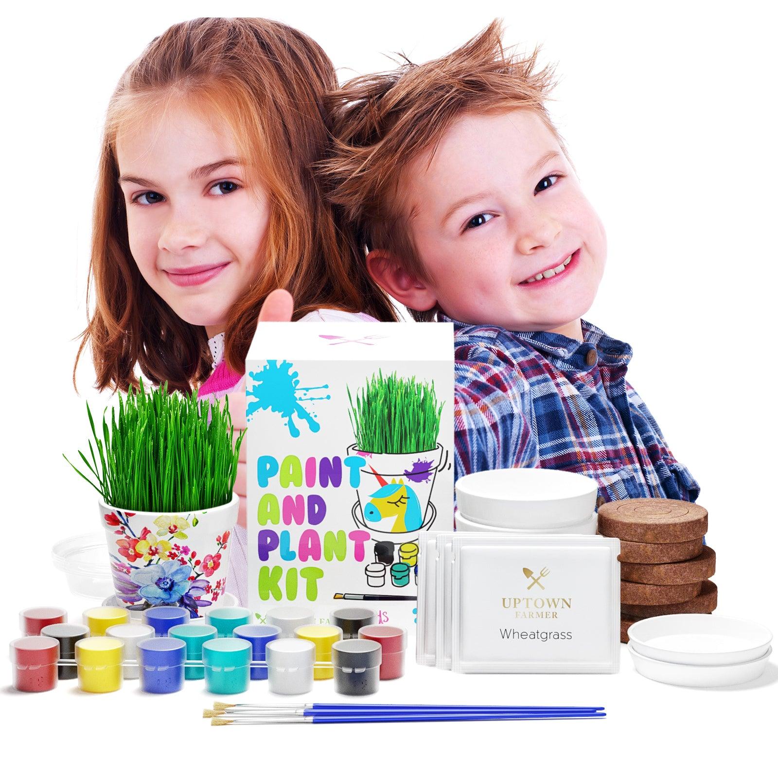 plant pot decorating kit Paint & Plant Kids Flower Pot Growing Kit with USA Seeds