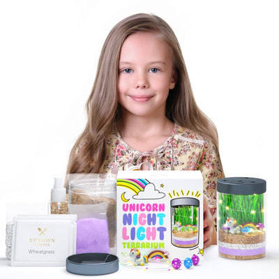 Unicorn Night Light Terrarium Kit for Kids with USA Seeds + Soil